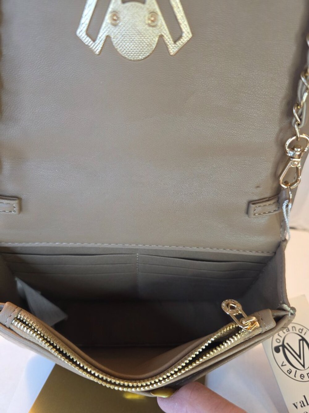 Taupe Front Flap Quilted Shoulder Bag by Valentino Orlandi - Picture 5 of 5